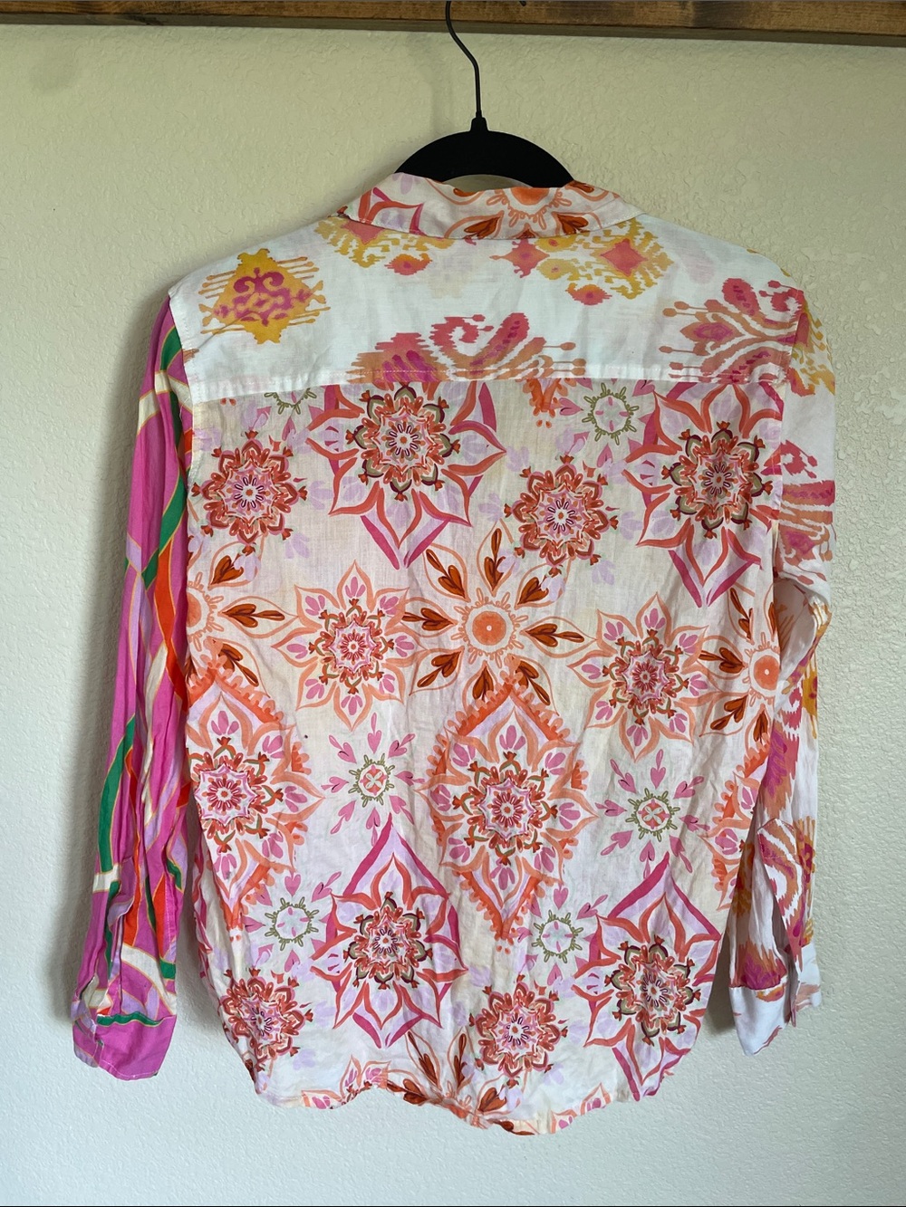 Calypso St. Barth Cotton Mixed Print Floral Patchwork Button-Down Shirt S Boho - Picture 7 of 11